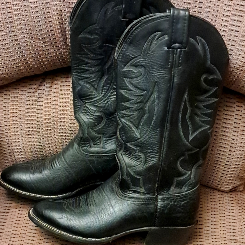 Larry Maham Black Western Leather Boots lots of life left